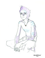 Sketch of a seated brahmin boy with traditional religious markings on his body