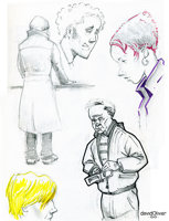 Sketches in pencil, ink, and marker of random people at the local cafe