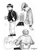 Sketches in pencil, ink, and marker of random people at the local cafe