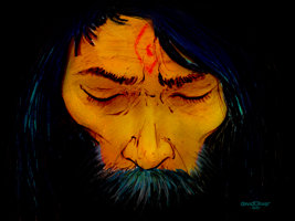 Illustration of yogi in deep meditation whose third eye is opening
