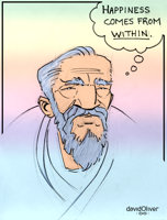 Sketch of old man thinking that happiness comes from within