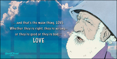 Colored sketch of an old man who speaks of unconditional love