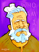 Colored sketch of an old man philosophising about his own true nature