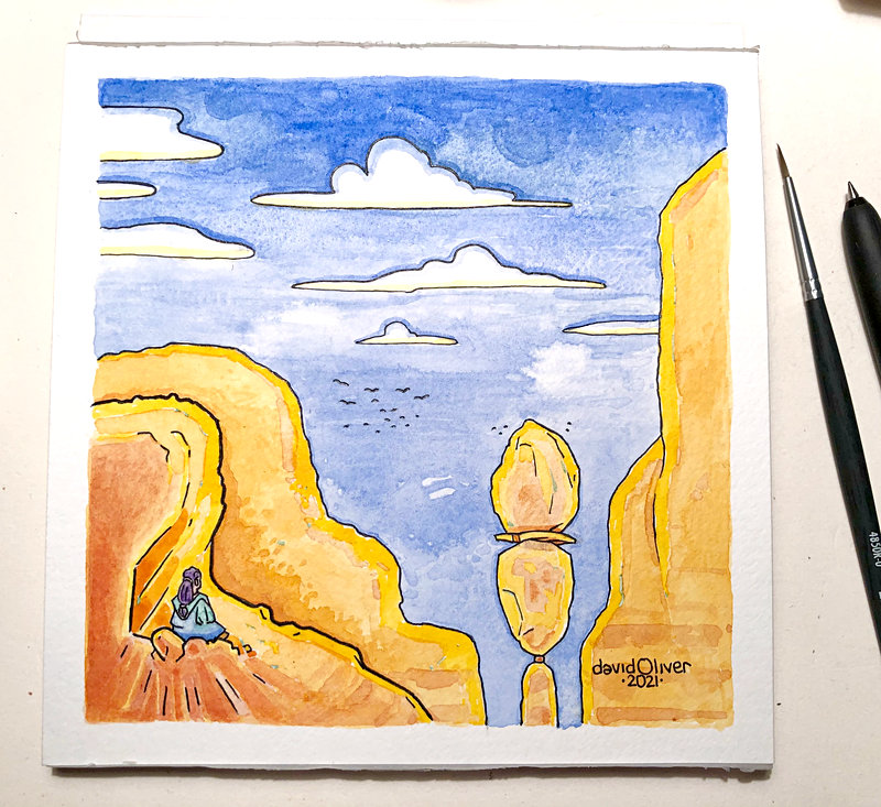 Photo of a colored illustration by David Oliver