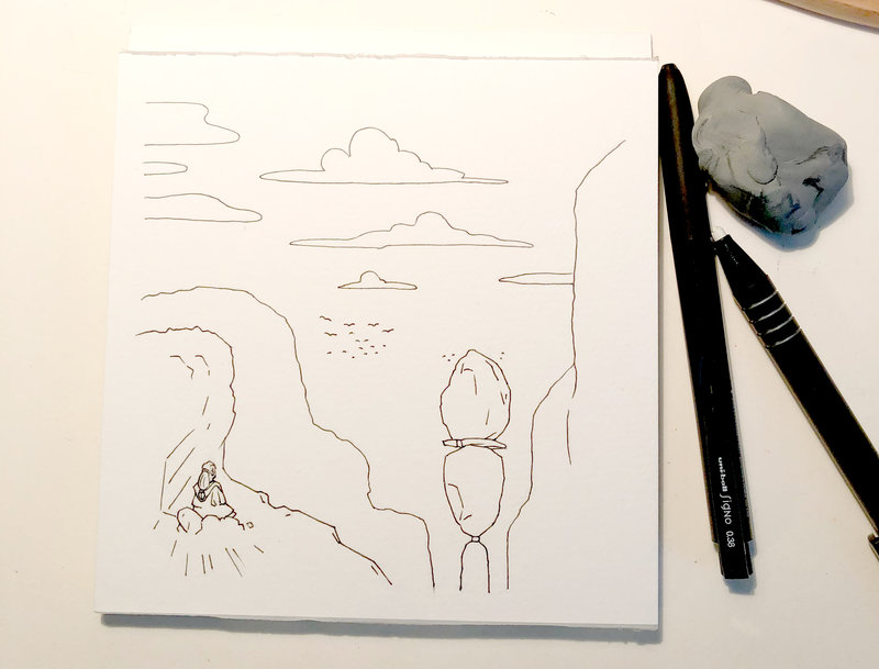 Photo of a inked illustration by David Oliver